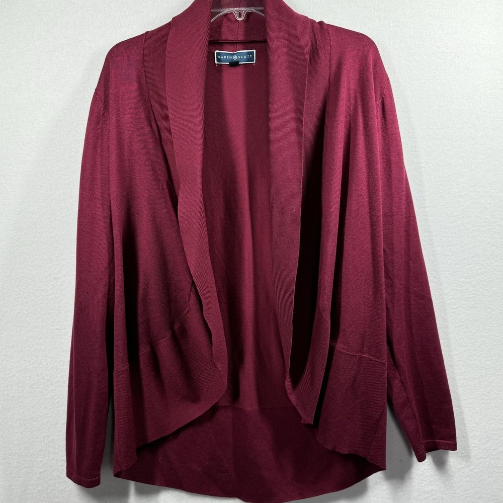 Karen Scott Cardigan Sweater Womens Large Rayon Blend Open Front Raglan